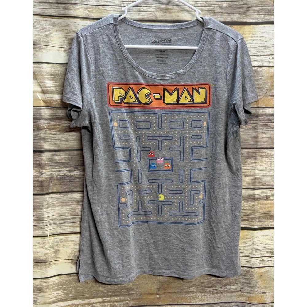PAC-MAN PACMAN HEATHER GREY GAME THEME WOMENS XL TOP‎ Short Sleeve SHIRT